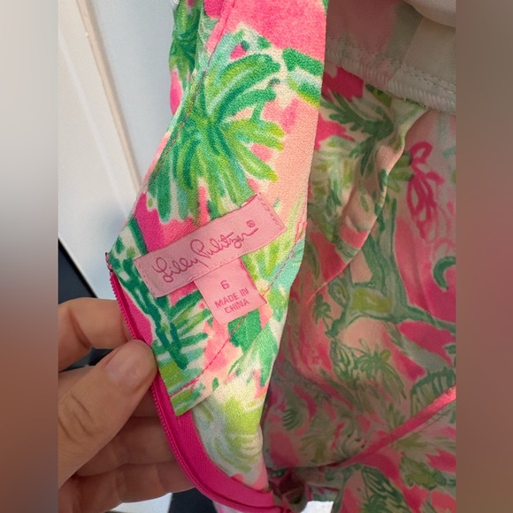 Lilly Pulitzer Pink and Green Romper Raz Berry Catty Shack Sadie Romper - Picture 9 of 13